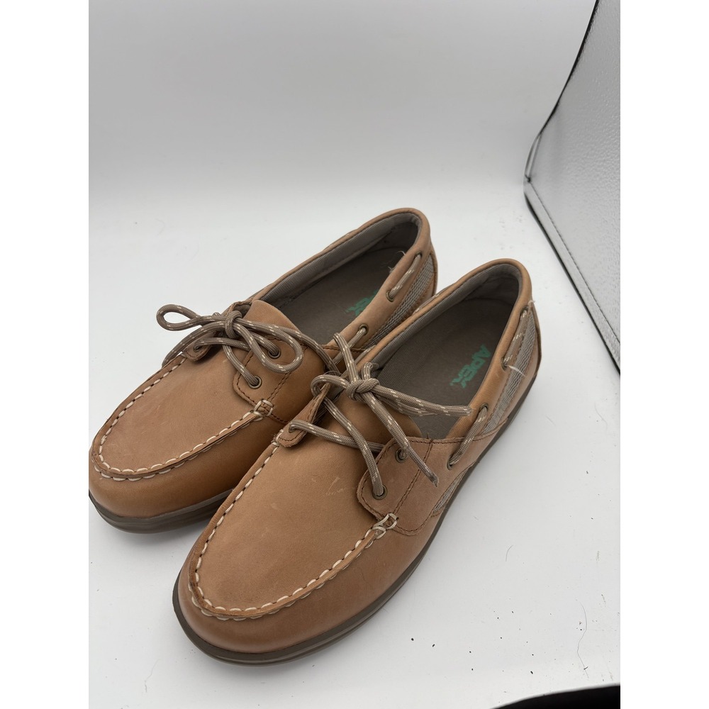 Apex Shoes Womens Size 10W Brown Leather Boat Lace Up Slip Resistant A2200W
